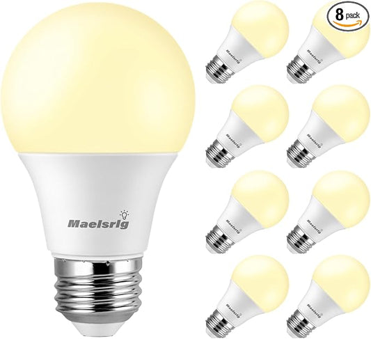 Maelsrlg A19 LED Light Bulbs 60 Watt Equivalent, 90 CRI, Dimmable, Warm White 3000K, 760 Lumens, E26 Base, 120V, 8W LED Bulbs for Bedroom Living Room, 8-Pack