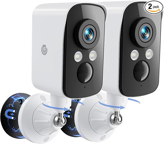 300° Pan Wireless Outdoor Security Camera, No Subscription Free 7-Day Cloud/SD, AI Detection, Magnetic Mount, Battery Powered, 2.4G WiFi, 2K, Night Vision, 360° View, 2-Way Talk, Home Security, IP65