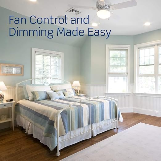 Leviton SureSlide Ceiling Fan Control and Dimmer Switch for LED, Halogen and Incandescent Bulbs, 66DF-10W, White