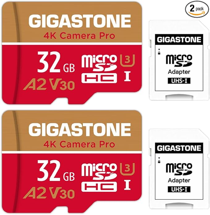 【5-Years Data Recovery】 GIGASTONE 32GB Micro SD Card 2-Pack, 4K Camera Pro, Compatible with GoPro, Wyze, Security Camera, Drone, Dash Cam, R/W up to 95/35MB/s MicroSDHC Memory Card UHS-I U3 A2 V30