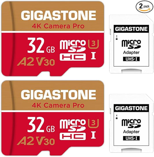 【5-Years Data Recovery】 GIGASTONE 32GB Micro SD Card 2-Pack, 4K Camera Pro, Compatible with GoPro, Wyze, Security Camera, Drone, Dash Cam, R/W up to 95/35MB/s MicroSDHC Memory Card UHS-I U3 A2 V30