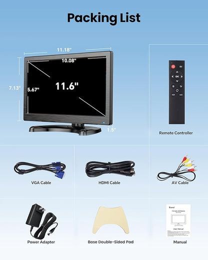 Eyoyo CCTV Monitor 12 Inch Small Computer Monitors 1920x1080P Mini LED Display with HDMI VGA AV BNC USB Ports IPS Screen Security Monitor Built in Speaker for Home Office