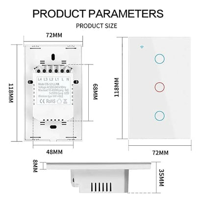 Smart Light Switch, Wi-Fi Enabled, White Glass Panel, Compatible with Apple HomeKit, Google Assistant, Alexa, No Neutral Wire Required, Touch Control (Wall Switch 2 Gang)