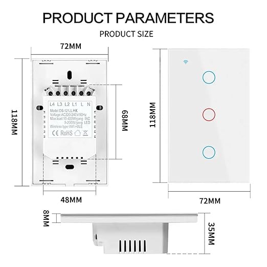 Smart Light Switch, Wi-Fi Enabled, White Glass Panel, Compatible with Apple HomeKit, Google Assistant, Alexa, No Neutral Wire Required, Touch Control (Wall Switch 3 Gang)