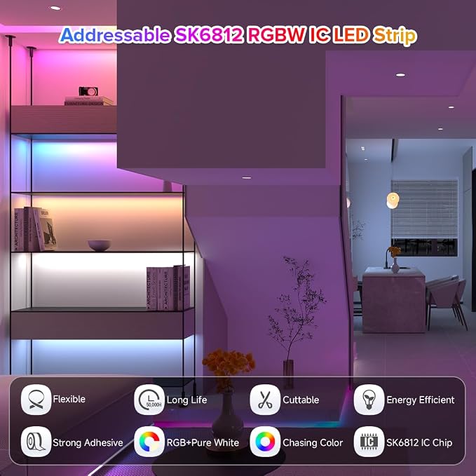 BTF-LIGHTING RGB+Warm White SK6812 LED Strip 16.4FT 150LED IP65 DC12V | RGBW Individually Addressable UL Listed 4 Colors in 1 Light (Similar WS2812B) White PCB(No Adapter or Controller)