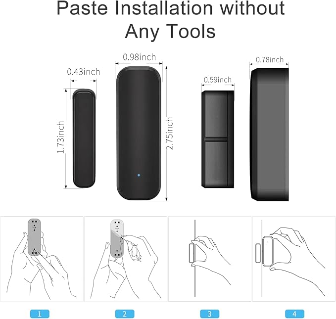 WiFi Door and Window Sensor for Home Security, 1 Pack, Smart App Notifications, No Batteries Included, Black