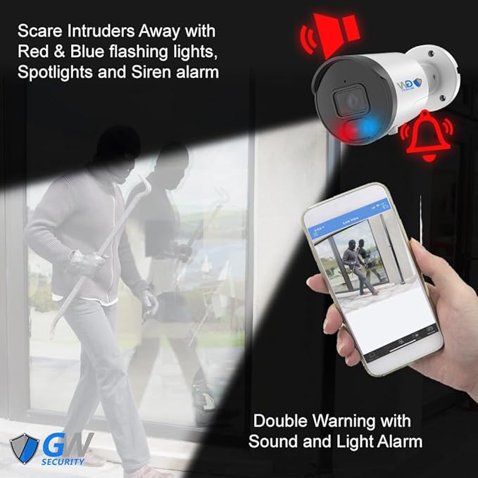 GW Security 32 Channel 8MP 4K Full-Time Color Night Vision NVR Security Camera System with (32) Two-Way Audio PoE Outdoor Cameras, AI Human & Cars Detection with Alarm Lights