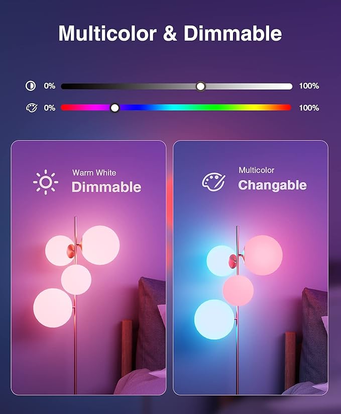 Beantech Smart Bulb, WiFi Light Bulbs, Color Changing Light Bulb, Smart Light Bulbs Work with Alexa & Google Assistant, A19 RGB Alexa Light Bulb, RGB+White, Dimmable LED Light Bulbs, (Pack of 6)