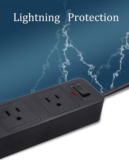 10FT 2 Prong Power Strip, USB Power Strip with 10ft Extension Long Cord, 3-Outlet Surge Protector with 4 USB Charging Ports for Smartphone, Black, 2 Pronged
