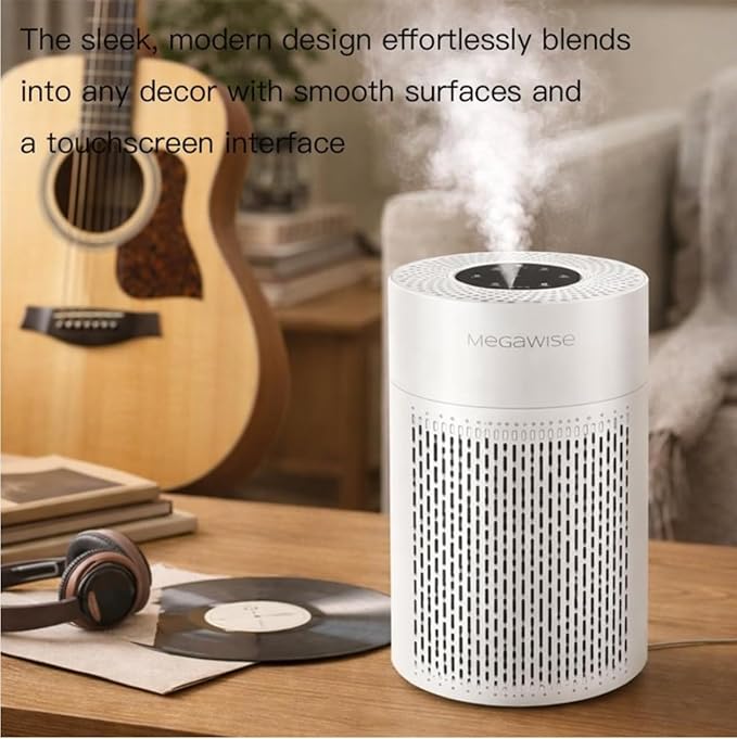 MegaWise Air Purifier EPI-235A (2024) - HEPA Filter, 3-Stage Filtration, Ultra-Quiet Operation, Adjustable Fan Speed, and Night Light (White)