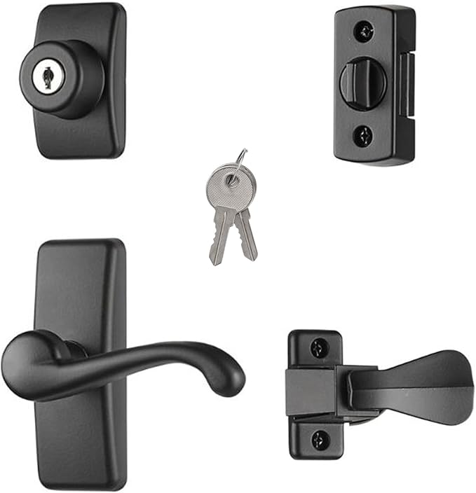 Ideal Security GL Door Lever Set with Keyed Deadbolt Lock for Storm and Screen Doors, Matte Black (4-Piece Set)