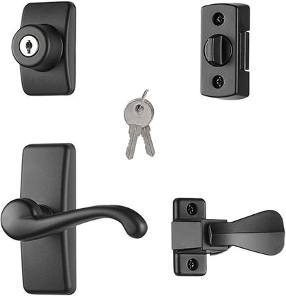 Ideal Security GL Door Lever Set with Keyed Deadbolt Lock for Storm and Screen Doors, Matte Black (4-Piece Set)