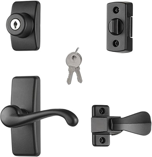 Ideal Security GL Door Lever Set with Keyed Deadbolt Lock for Storm and Screen Doors, Matte Black (4-Piece Set)