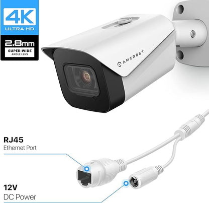 Amcrest 4K Security Camera System w/ 4K (8MP) 8CH PoE NVR, (4) x 8-Megapixel IP67 Weatherproof Metal Bullet POE IP Cameras, Pre-Installed 2TB Hard Drive, NV4108E-IP8M-2496EW4-2TB (White)