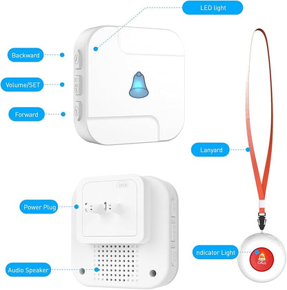 WiFi Caregiver Pager System with Emergency Button for Elderly - 1 SOS Alert Watch + 2 Wireless Call Buttons + 1 Receiver for Seniors Patient Disabled Kids (2.4GHz WiFi, No Monthly Fee)