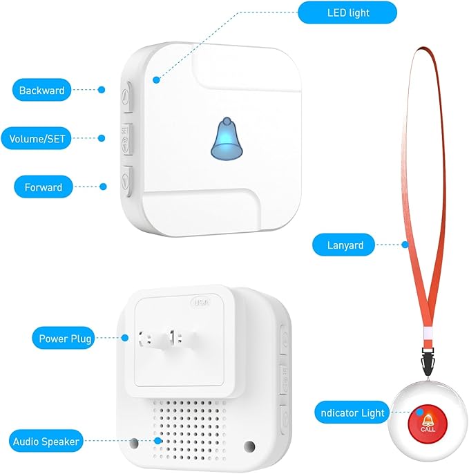 Wireless Caregiver Pager System with Call Button for Elderly at Home - Emergency Alert Button that Calls Cell Phone, 2 SOS Buttons + 1 Receiver for Seniors/Disabled (2.4GHz WiFi, No Monthly Fee)