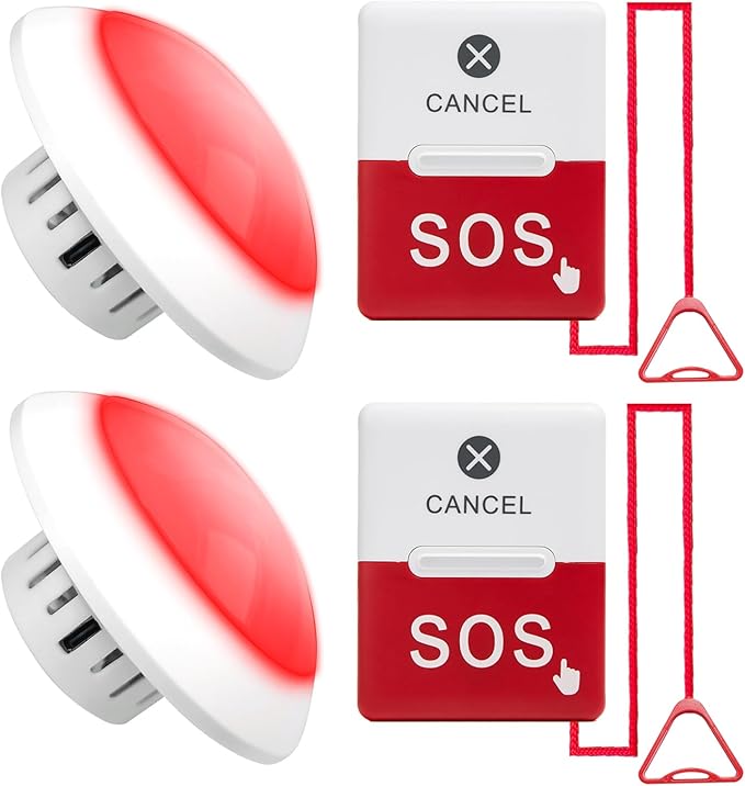 Caregiver Pager Nurse Call System Alert Button for Seniors at Home Pager for Elderly/Patient/Disabled/Nursing Home 2 SOS Call Buttons 2 Receivers