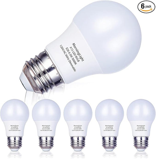 MorningLight 6 Pack A15 LED Light Bulbs 60 Watt, E26 Dimmable LED Light Bulb 3000K Soft White, 6.5W A15 Ceiling Fan Light Bulb for Pendant, Lighting Fixtures, 600 Lumens Bulb