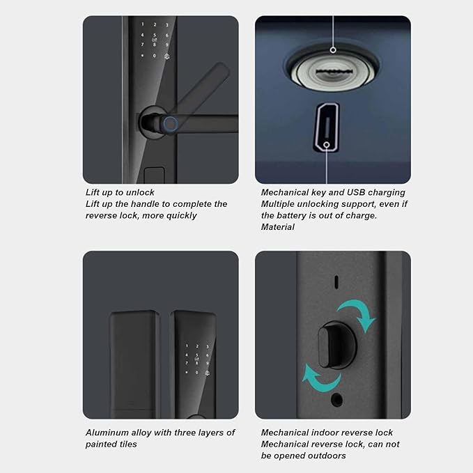 Smart Door Lock with Fingerprint Scanner, Keyless Entry with Handle, Biometric Password Card APP Control for Bedroom Home Hotel Office