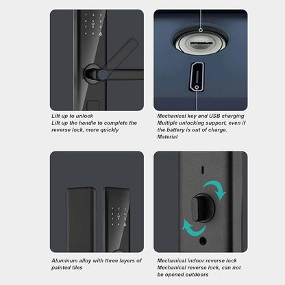 Smart Door Lock with Fingerprint Scanner, Keyless Entry with Handle, Biometric Password Card APP Control for Bedroom Home Hotel Office