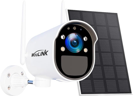 WOOLINK Solar Security Cameras Wireless Outdoor with Solar Panel, 2.4GHz WiFi Cameras for Home Security with PR 225°, AI Detection, 1080P Color Night Vision, SD/Cloud, IP65 Waterproof, 2-Way Talk