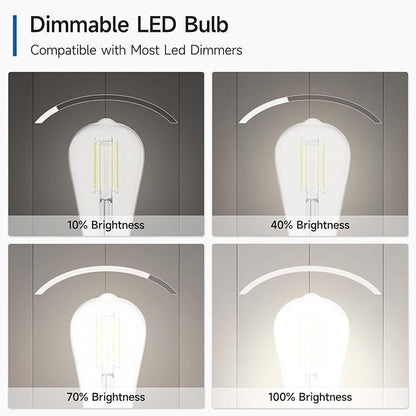SHINESTAR Dimmable Edison Bulbs 60W Equivalent, 4000K Daylight White ST58 LED Filament Bulbs, E26 Medium Base Antique Vintage Light Bulbs for Pendant Fixtures, Chandeliers, Clear Glass, 4 Pack