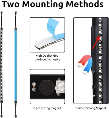 PC Addressable RGB LED Strip Lights Kit - Magnetic PC Case Lighting, 2PCS 42LEDs ARGB Strip for 5V 3pin RGB Header Motherboard Asus Aura, Asrock RGB Led, Gigabyte RGB Fusion, Mystic Light