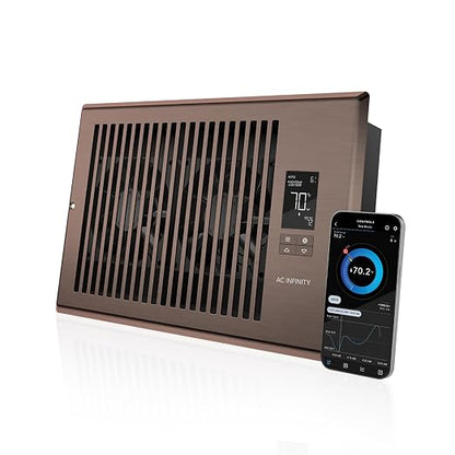 AC Infinity AIRTAP T6, Bronze Register Booster Fan for 6”x10” Openings | LCD Temperature Controller, Bluetooth, Quiet 10-Speeds