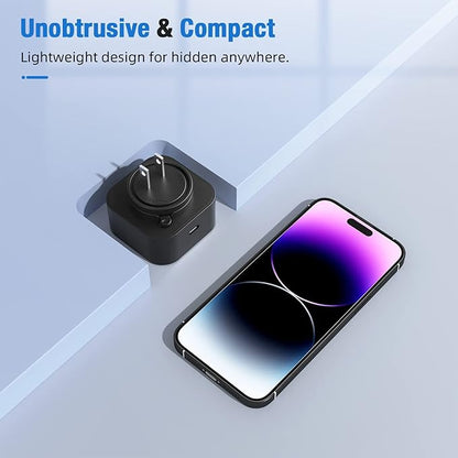 LIZVIE Phone Charger Camera - USB-C Port WiFi Smart Charger Camera - Motion Detection/170° Wide-Angle/SD Storage for Indoor Home/Office/Pets Safe.