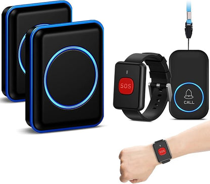 FullHouse Caregiver Pager Wireless Call Button Emergency Wristband | 1000+ Feet Range, Senior Alert Button to Call Family, Monitoring Calling System for Patient/Disabled at Home, IP55 Waterproof