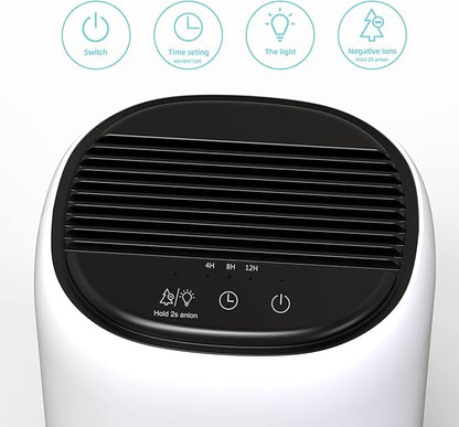 Small Dehumidifiers for Bedroom w/Air Purifying Function, 1000 ml/35 oz for 2500 Cubic Feet (260 sq ft) with 7 Colorful LED Lights Timer Set Negative Ions Below 30 dB, Auto Shut-Down