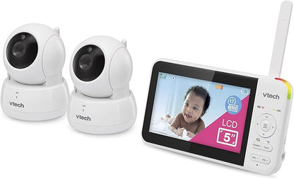 VTech VM924-2 5" Pan Tilt Zoom Video Baby Monitor with 2 Cameras – No WiFi, 17Hr Battery, 1000ft Range, Night Vision, Lullabies & Temperature Sensor – Ideal for New Parents & Twins