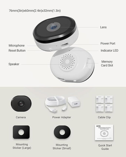 Anlapus A60 3MP 2K Window Security Camera, 2 x Plug-in WiFi Indoor Camera for Home Security, 5G/2.4G WiFi, Color Night Vision, Motion Detection, 24/7 Recording, Easy Install, US-Only Cloud Storage