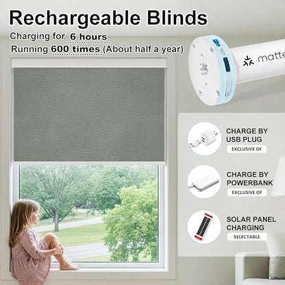 Aprilsmart Motorized Blinds with Remote,Light Filtering Motorized Roller Shades Work with Apple Homekit,Alexa,SmartThings,Google Home,Customize Blinds(TREEBARK GREY-73)