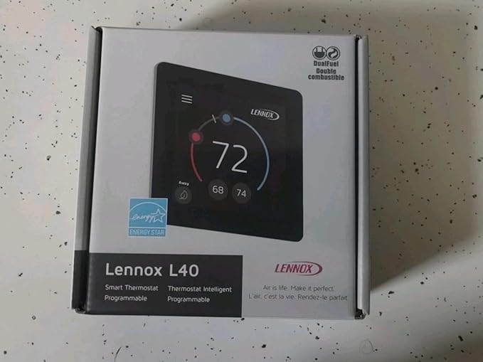 Lennoxe L40 Smart Thermostat, Programmable, Touchscreen, WiFi, Single Stage, 1H/1C Conventional, 2H/1C Dual Fuel Heat Pump, Model 27V51 Easy Install