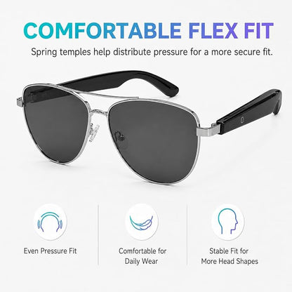 Smart Audio Glasses, Open Ear Bluetooth Sunglasses with Anti-Blue Light and UV Protection Lenses, Wireless Hands-Free Calling and Music for Driving, Business and Daily Wear