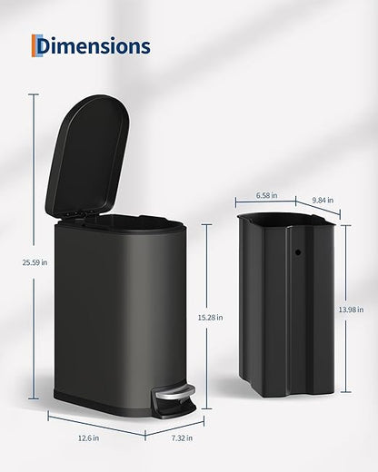 GarveeHome 13 Gal & 2.6 Gal Trash Can Combo Set, Kitchen Trash Can and Bathroom Trash Bin with Lid, Step-On Rustproof Garbage Bin with Inner Bucket, Black