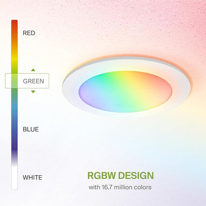 ASD 6 Pack LED Smart Recessed Lighting 6 Inch 15W, RGBW Color Changing Lights, Compatible with Alexa & Google Assistant, Dimmable 2700K-6500K Selectable RGB Lights, WiFi Bluetooth Ceiling Light, ETL