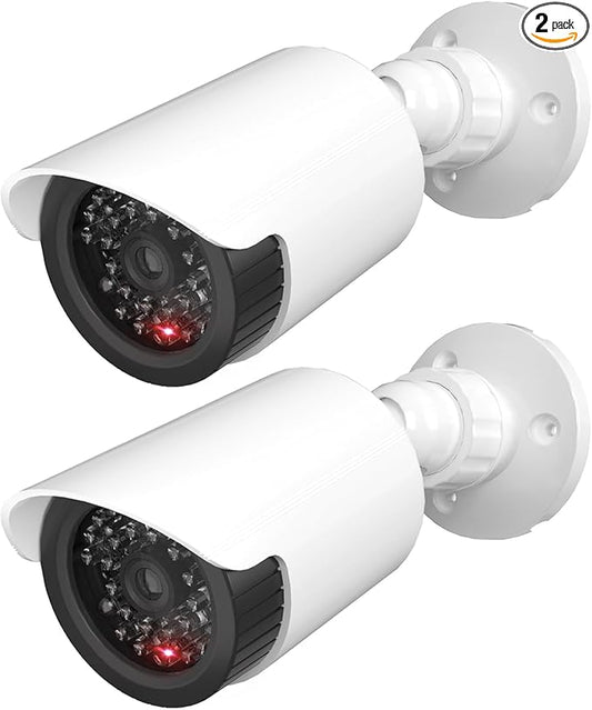 WALI Dummy Fake Camera, Surveillance Security CCTV Dome Camera, Indoor Outdoor Cameras, with One LED Light, Security Alert Sticker Decals (TC-W2), 2 Pack, White