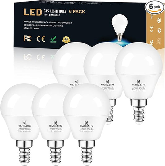 E12 LED Ceiling Fan Light Bulbs 6000K Cool Daylight, 6W 60Watt Equivalent, A15 Small Candelabra Base Chandelier Bulbs, 600LM, Non-dimmable, 6 Pack