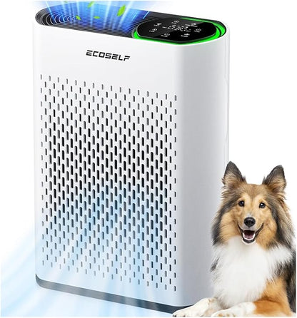 Air Purifier for Large Room, Cleans 2,400 ft² in 30 Mins, 3-Stage True HEPA, 360° Airflow, Large Touch Display Control, Real-Time Air Quality (PM2.5) Display, Ultra-Quiet 20dB Sleep Mode, HAP602 White
