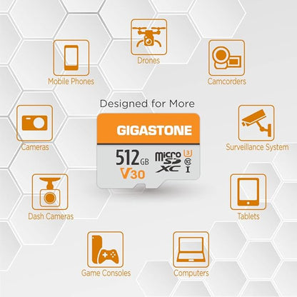 GIGASTONE 512GB Micro SD Card 2-Pack, A1 V30 4K Video Recording, Surveillance, Security Camera, Action Camera, Drone, 100MB/s MicroSDXC Memory Card UHS-I Class 10