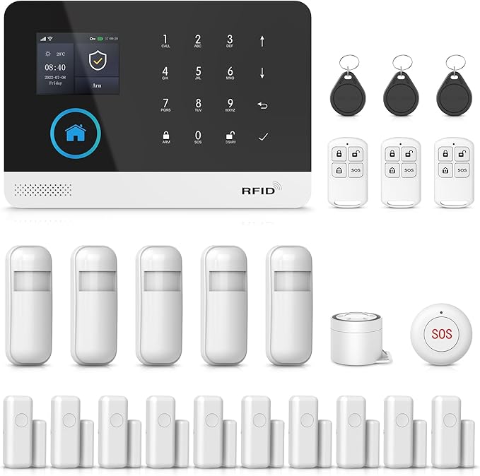 PGST Home Security Systems with LCD Touch Screen,Wireless Burglar Alarm System,Loud Siren,Door and Motion Sensors,4G/Tuya App Remote Control,Compatible with Alexa/Google (24 PCS)