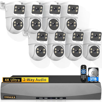 (2026 New) 4K PoE Security Camera System, 8CH NVR with 8 Dual Lens Cameras, Fixed + PTZ Auto Tracking, 130° Wide Angle, AI Human Detection, 2-Way Audio, No Monthly Fee