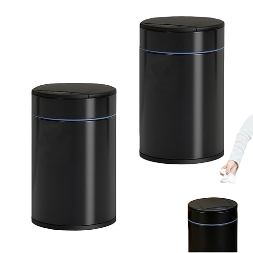 Garbage Can with Lid, Intelligent Sensor Opening and Closing, Small Garbage Can for Living Room, Bedroom, Kitchen and Bathroom (2, Black)