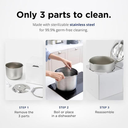 Carepod Cube Plus X50V Stainless Steel Humidifier - Easy to Clean, 3 Mist Level Settings, Auto-Humidity & Auto Shut-Off Feature, One Touch Built-in Sanitization, No Filters, Lasts 32Hrs (1.1Gal/4.2L)