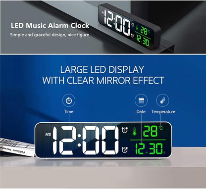 Digital Clock, Clock for Bedroom, Clocks for Living Room Decor, Desk Table Clock, Alarm Clock Large Display with Date Week Temperature, Automatic Brightness Dimmer, Smart Cool Modern (White green)