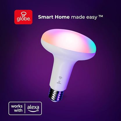 Globe Electric 50594 Works with Alexa Only Wi-Fi Smart Multicolor Changing RGB Tunable White Frosted LED Light Bulb, Voice Activated, 2000K - 5000K, BR30 Shape, E26 Base, 8.5W, Energy Star