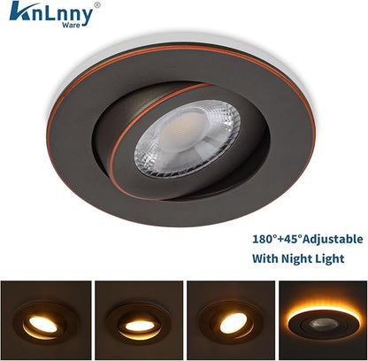 KnLnny Ware Oil Rubbed Bronze Recessed Lighting 4 Inch with Night Light 6 Pack,Gimbal Led Lights with Junction Box,5CCT Selectable,9W 750LM,Dimmable