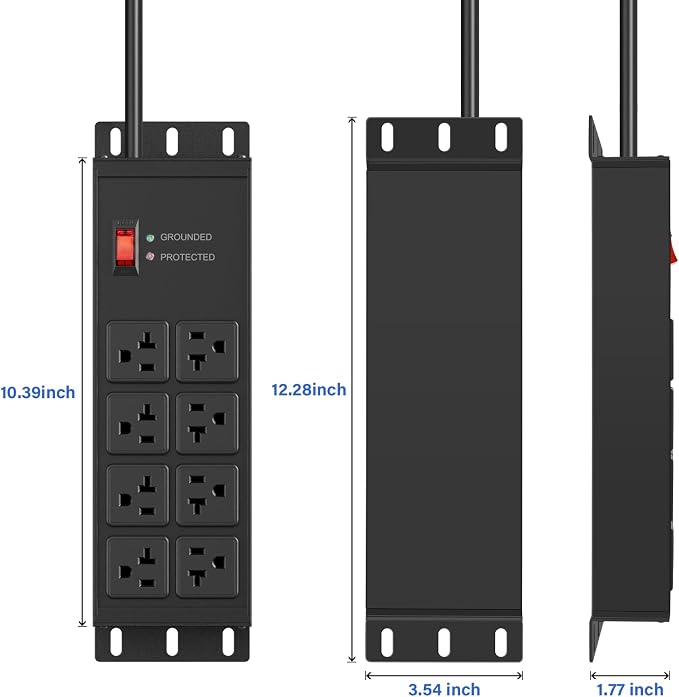 CCCEI 2PCS 12 Gauge Heavy Duty Power Strip, 8 Ports. Black, 4FT.